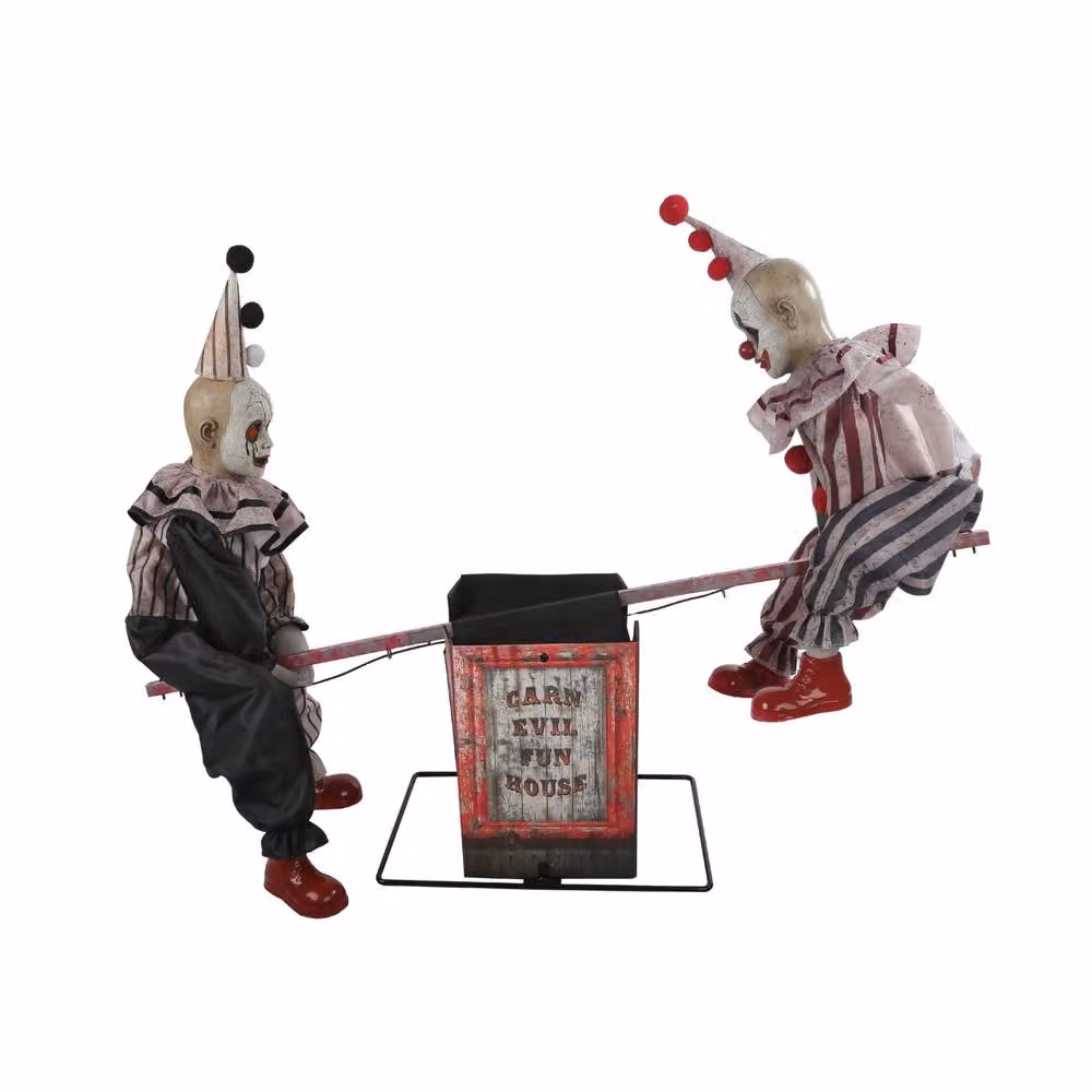 Samuel Alexander Animated Halloween SeeSaw Clowns Decoration with Red Glowing Eyes, Multicolour, Height: 91 cm – 3