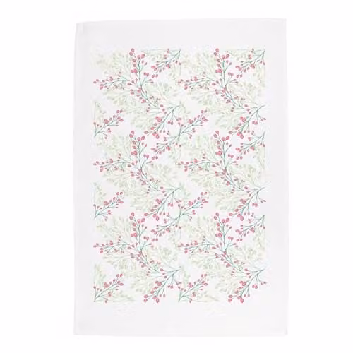 Purely Home Delicate Floral Cotton Tea Towel in Pink and Green, W: 67 cm, H: 45 cm