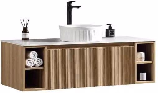 Bathroom Kingdom Flauto Oak Wall Hung Vanity Drawer Basin, Brown