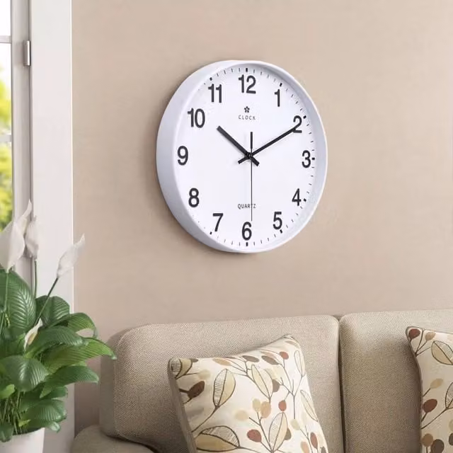 FLAVORA White Minimalist Round Quartz Wall Clock with Silent Non-Ticking Analog Movement