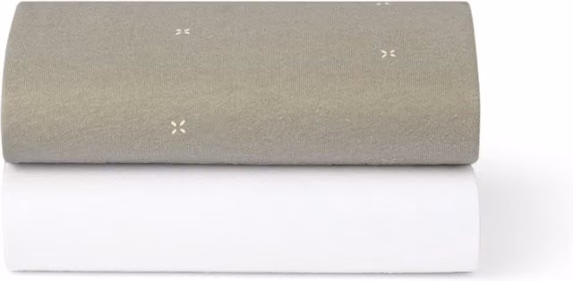 Snuz Twin Pack of Breathable Cotton Jersey Moses Basket Sheets in Green Stars