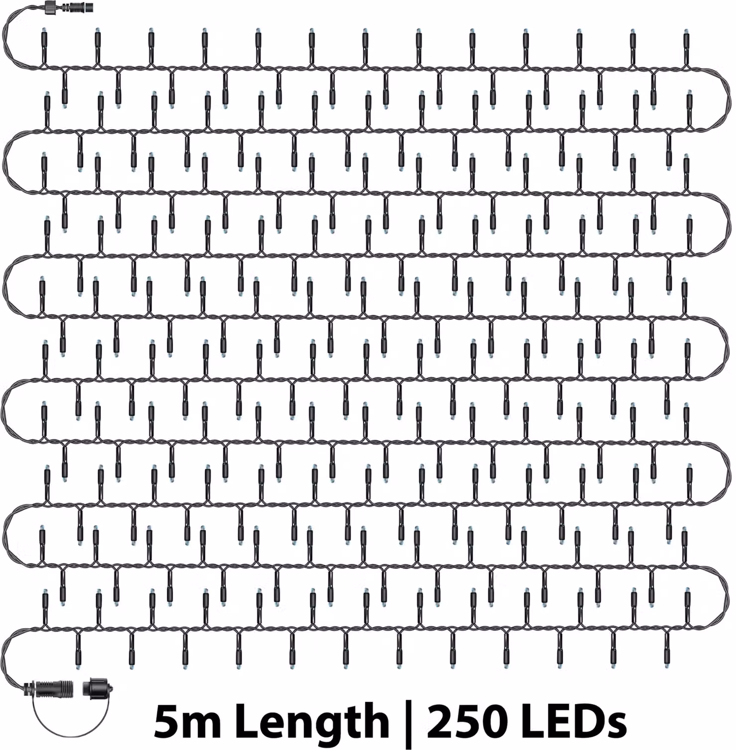 Xmas Haus Warm White LED Christmas Cluster Lights with Black Rubber Cable, IP65 Waterproof, 5m, 250 LEDs – 2