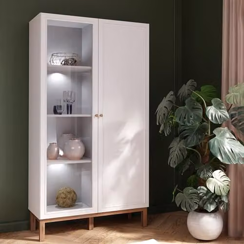 Furniture To Go Forte Modern Display Cabinet in Grey and White with Glass Doors and Integrated Lighting – 3
