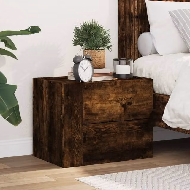 Berkfield Home Wall-mounted Bedside Cabinet in Smoked Oak Brown, W: 45 cm, D: 30 cm, H: 35 cm