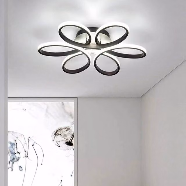 KORVIXA Modern LED Ceiling Light with Black Metal Frame and White Acrylic Panel