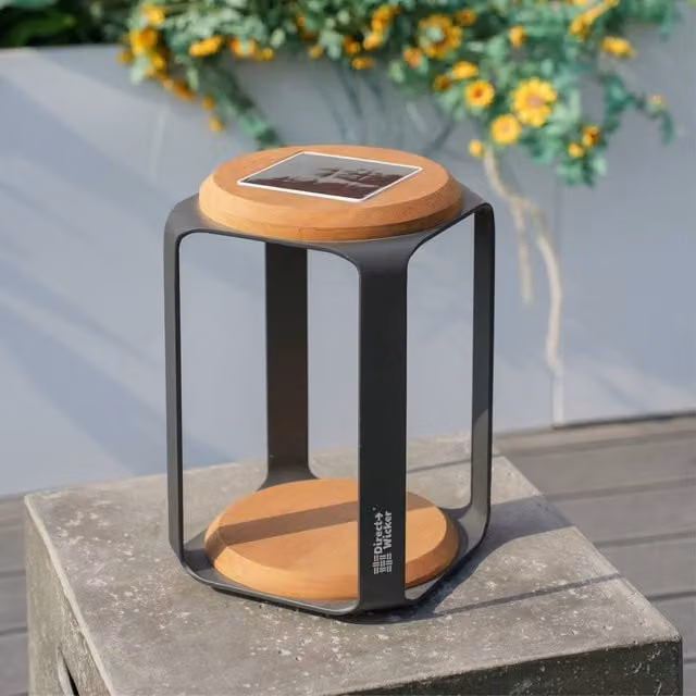 MIMO Outdoor Solar LED Teak Lantern in Grey with Touch Control and 3 Lighting Modes