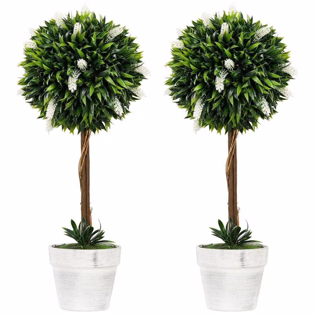 Wyld Haus Fano Neri Set of 2 White Artificial Floral Ball Trees with Pots, Height: 60 cm – 2