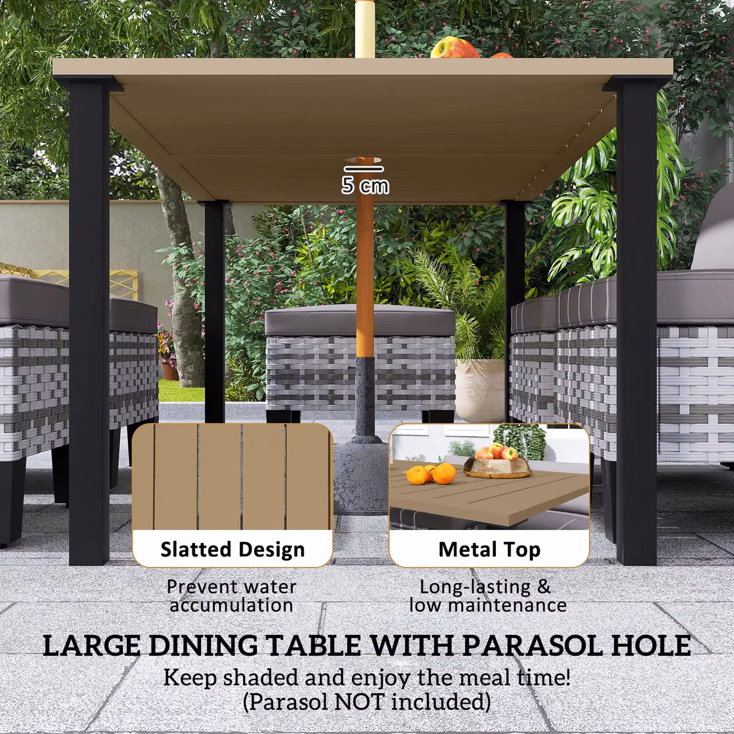 Outsunny 7-Piece Grey Polyrattan Garden Dining Set with Metal Frame and Cushions – 5