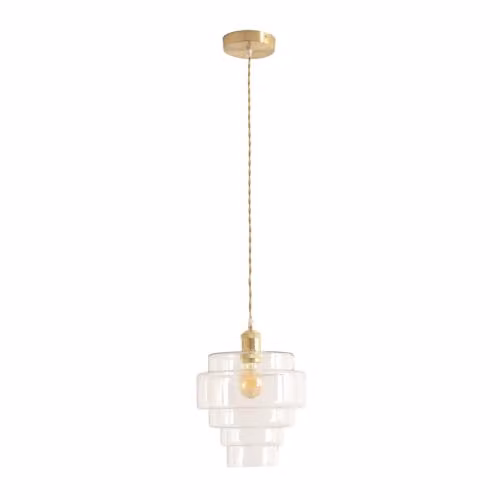 ValueLights Lane Clear 5 Tier Glass Single Ceiling Pendant Light in Brushed Gold with LED Bulb Included