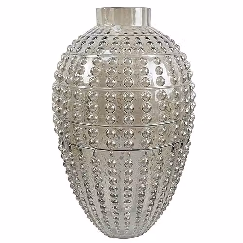 Leaf Smoke Grey and Green Bubble Glass Tabletop Vase, Height: 35 cm