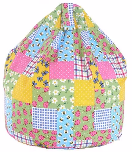BeanLazy Cotton Patchwork Ladybird Bean Bag for Children, Multicolour, W/D/H: 60 x 60 x 50 cm