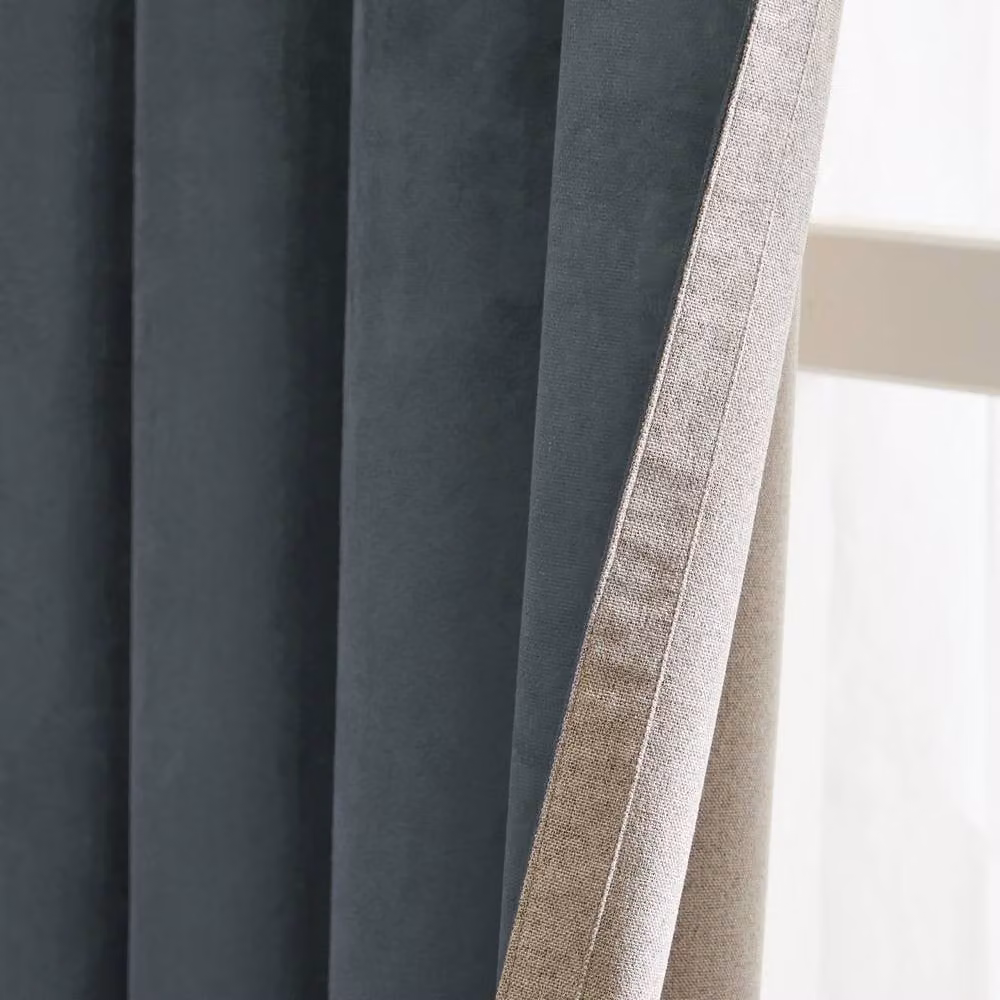 Furn Verso Reversible Suede-Look Blackout Eyelet Curtain Pair in Petrol, Width: 183 cm, Drop: 229 cm – 3