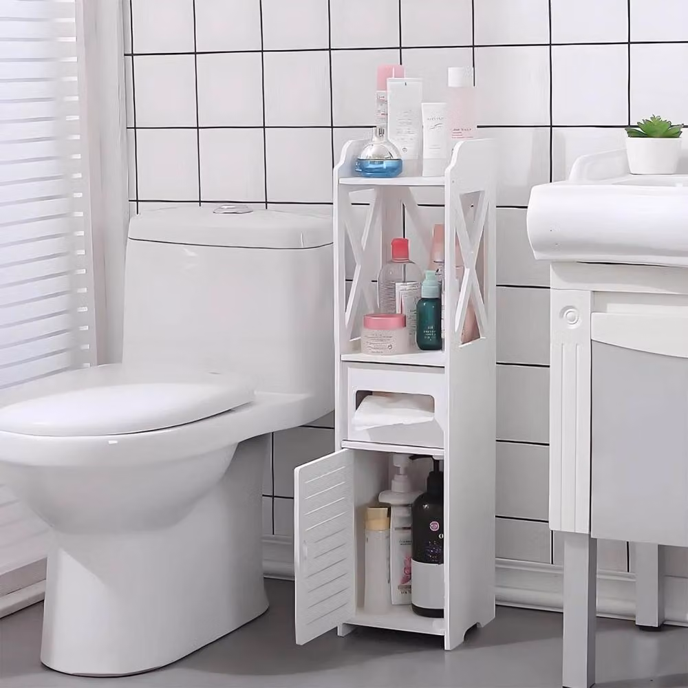 Kelvenix Modern White Wood Bathroom Storage Cabinet with Internal Shelves and Hinged Doors – 2
