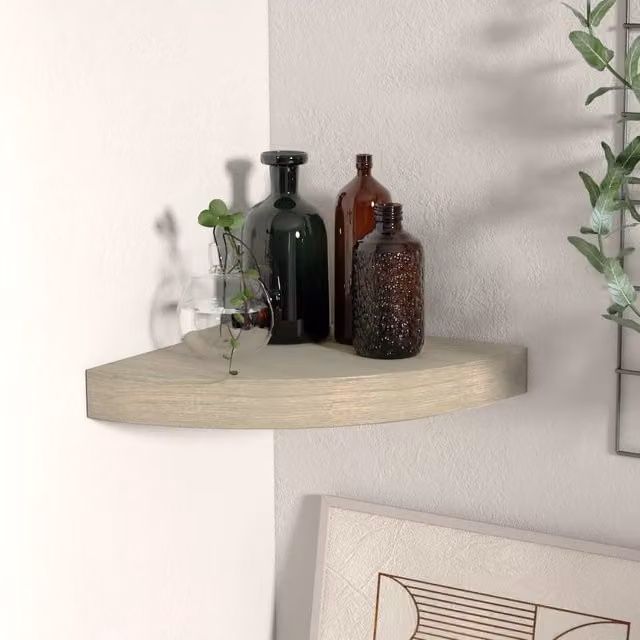 Berkfield Home Floating Corner Shelf in Oak Brown, W/D/H: 25 x 25 x 3.8 cm