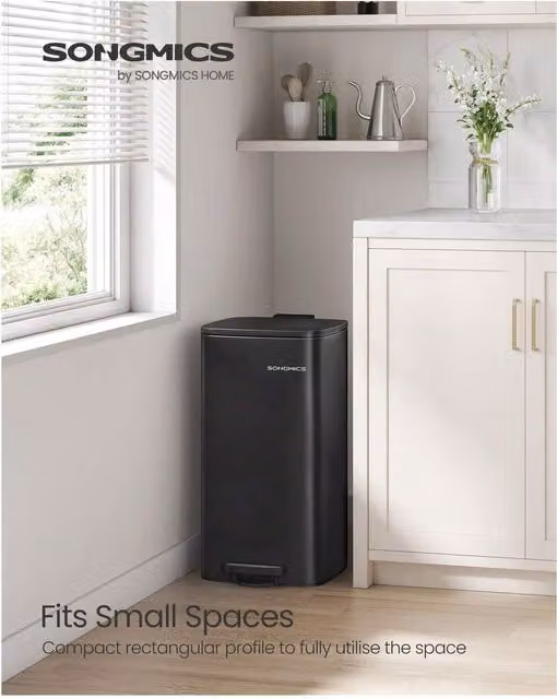 SONGMICS 30L Soft Close Steel Pedal Bin with Removable Inner Bucket, Black