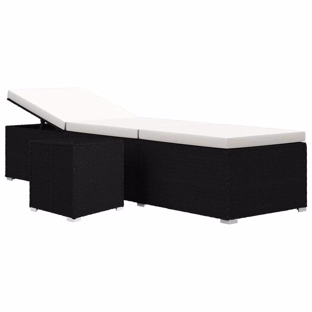 Berkfield Home Poly Rattan Sun Lounger with Weatherproof Cushion and Side Tray in Black – 3