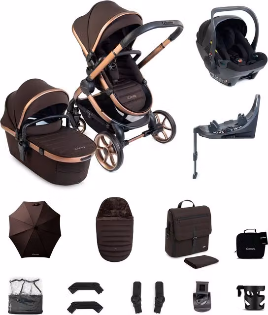 iCandy Peach 8 Complete 4in1 Bundle with Cocoon 360 Car Seat and Changing Bag in Pecan Brown