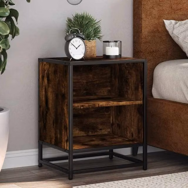 Berkfield Home Set of 2 Bedside Cabinets in Smoked Oak Brown, W/D/H: 40 x 31 x 50 cm