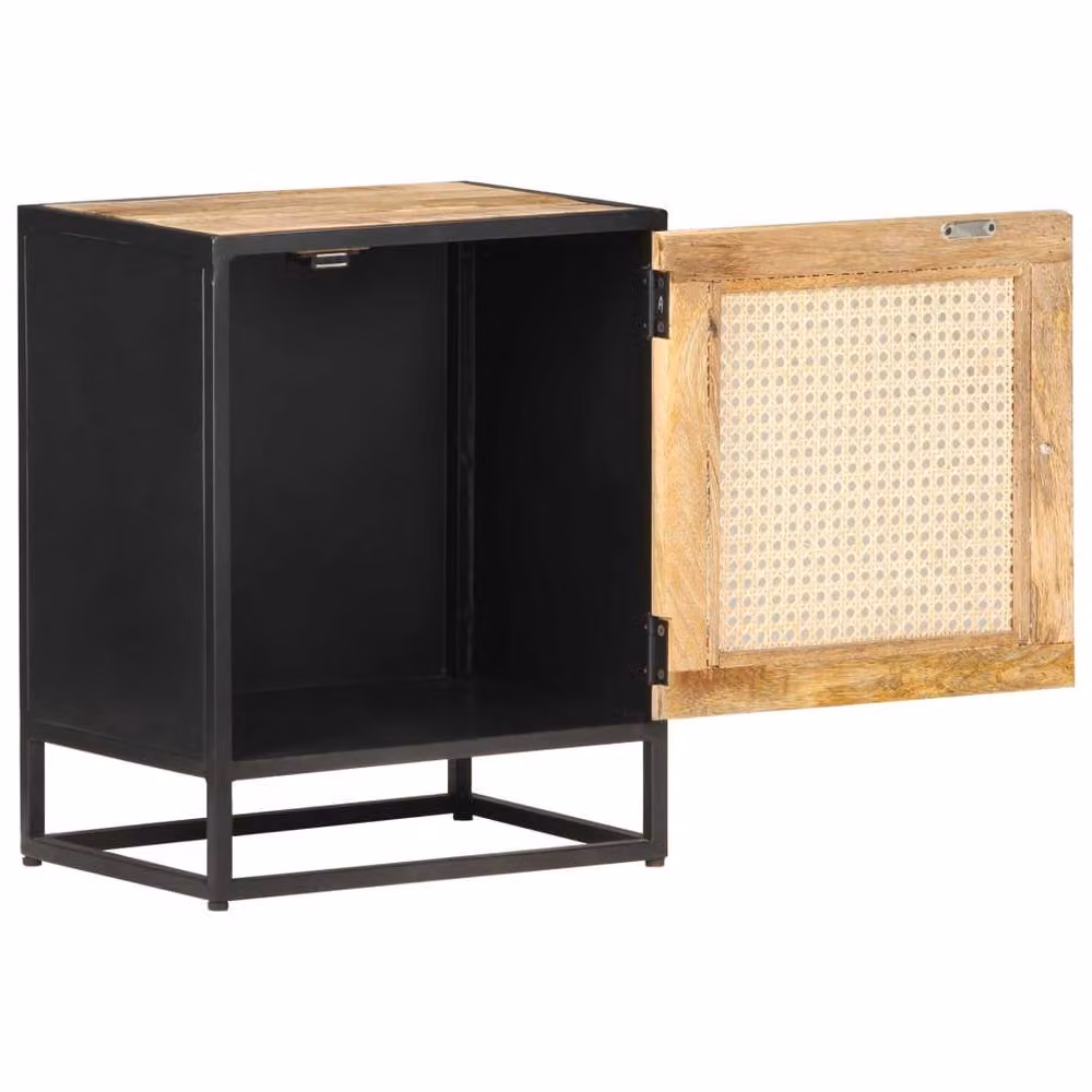 Berkfield Home Beautiful Bedside Cabinet in Brown Rough Mango Wood and Rattan, W/D/H: 40 x 30 x 50 cm – 3