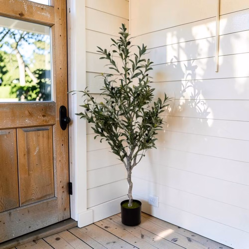 Four Candle Medium Artificial Mediterranean Olive Tree in Green, Height: 150 cm – 2