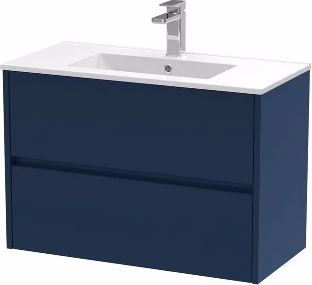 Balterley Chartley Contemporary 2 Drawer Wall Hung Vanity Basin Unit, Blue, W: 80 cm