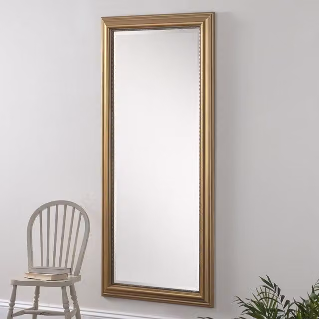 Yearn Mirrors Classic Gold Beaded Rectangular Wall Mirror, H: 169 cm, W: 77.5 cm