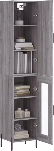Berkfield Home Grey Sonoma Highboard in Engineered Wood, W/D/H: 34.5 x 34.0 x 180.0 cm