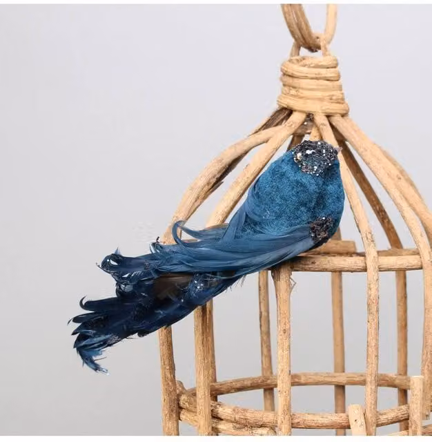 KDMD Blue Showfeather Bird Hanging Figures with Clip, 4 Pack