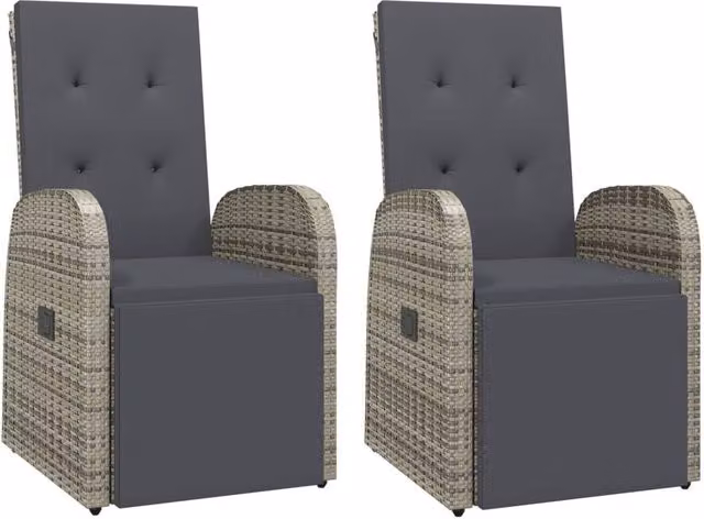 Berkfield Home Reclining Garden Chairs with Cushions, 2 Piece Set in Grey Poly Rattan and Metal – 1