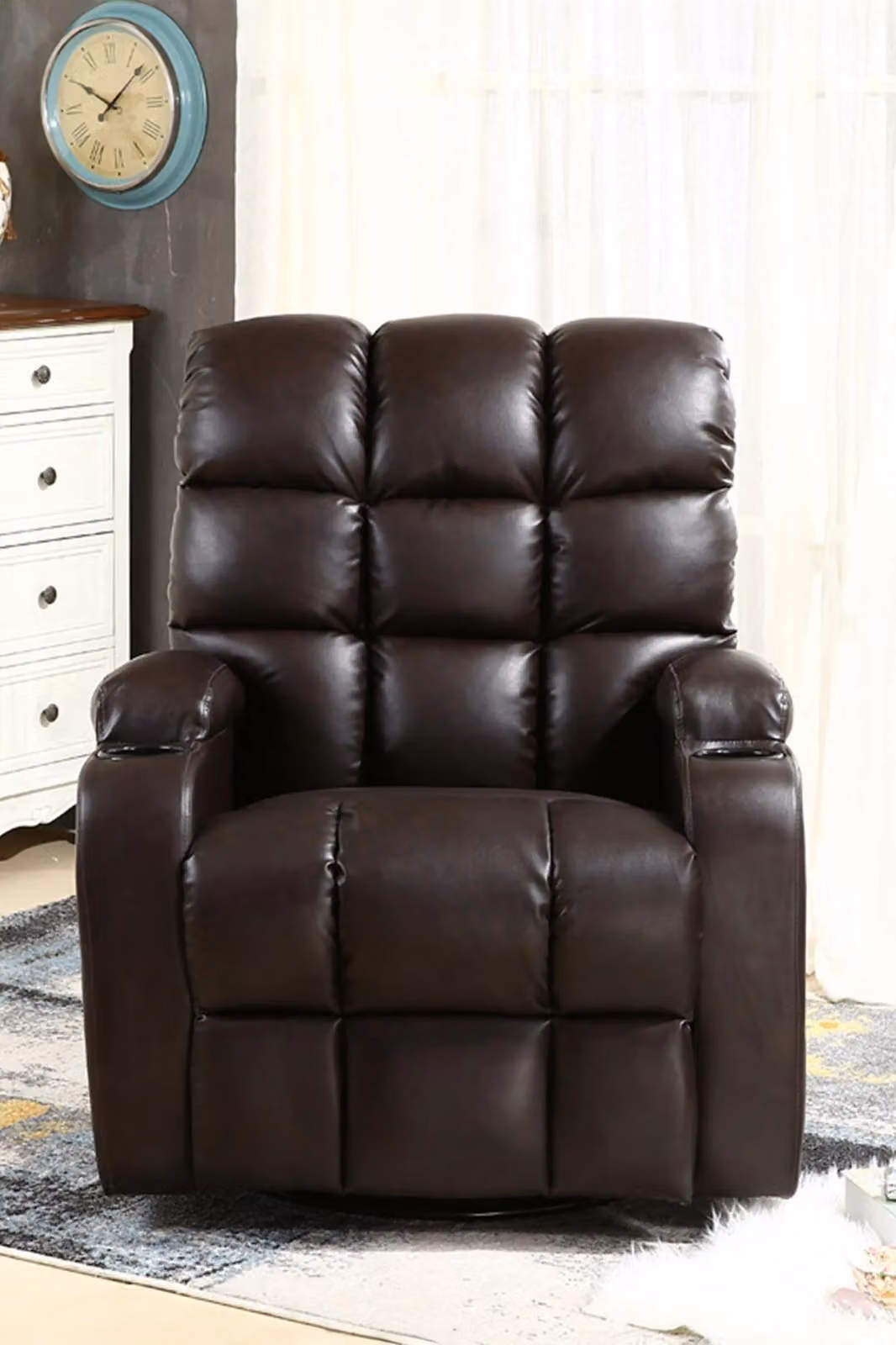 More4Homes Regal Brown Bonded Leather Recliner Rocking Swivel Chair with Heat and Massage – 3