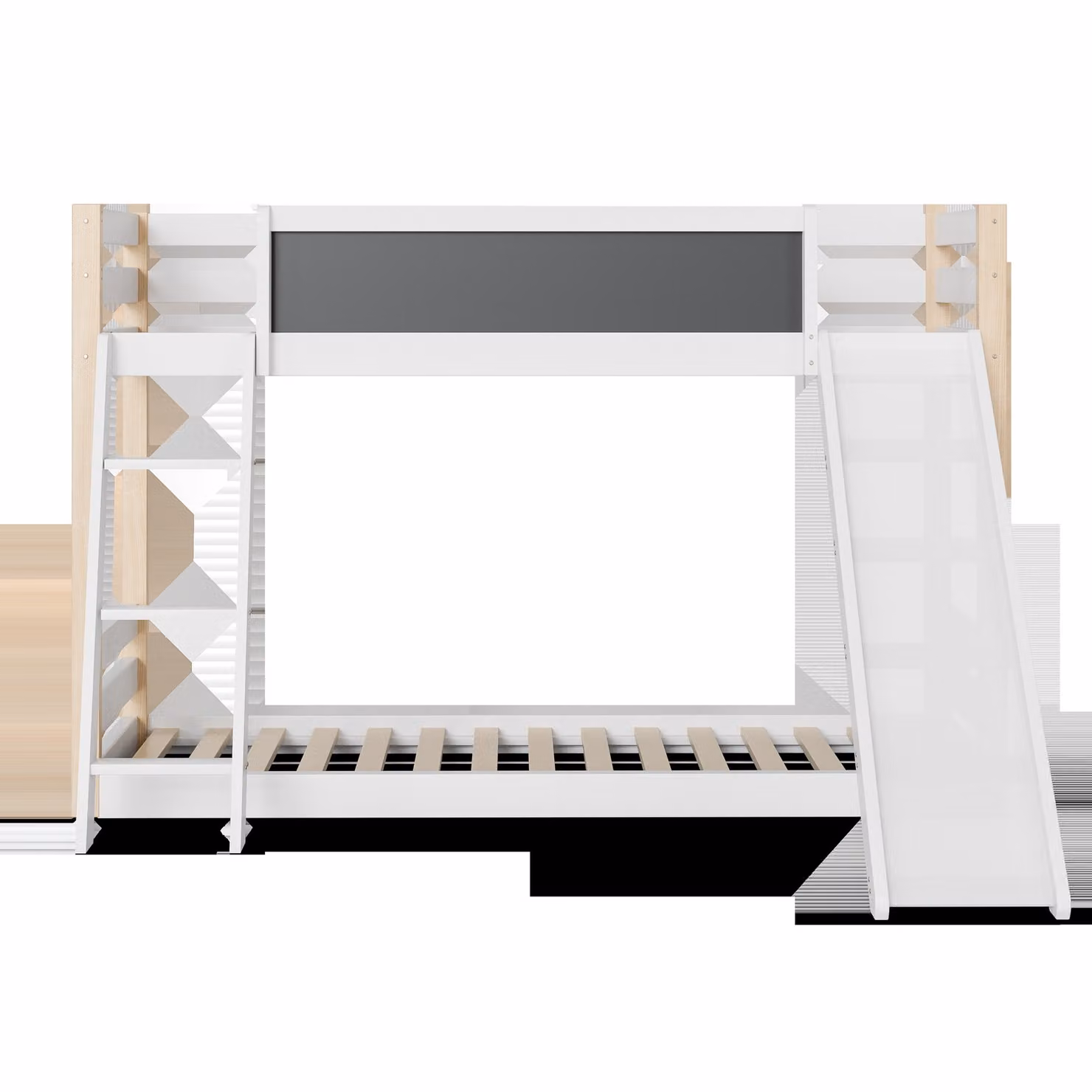 Aosom UK Modern White Solid Wood Childrens Bunk Bed Frame with Slide, Storage Stairs and Guardrails, L: 194 cm, W: 124 cm, H: 148 cm – 2