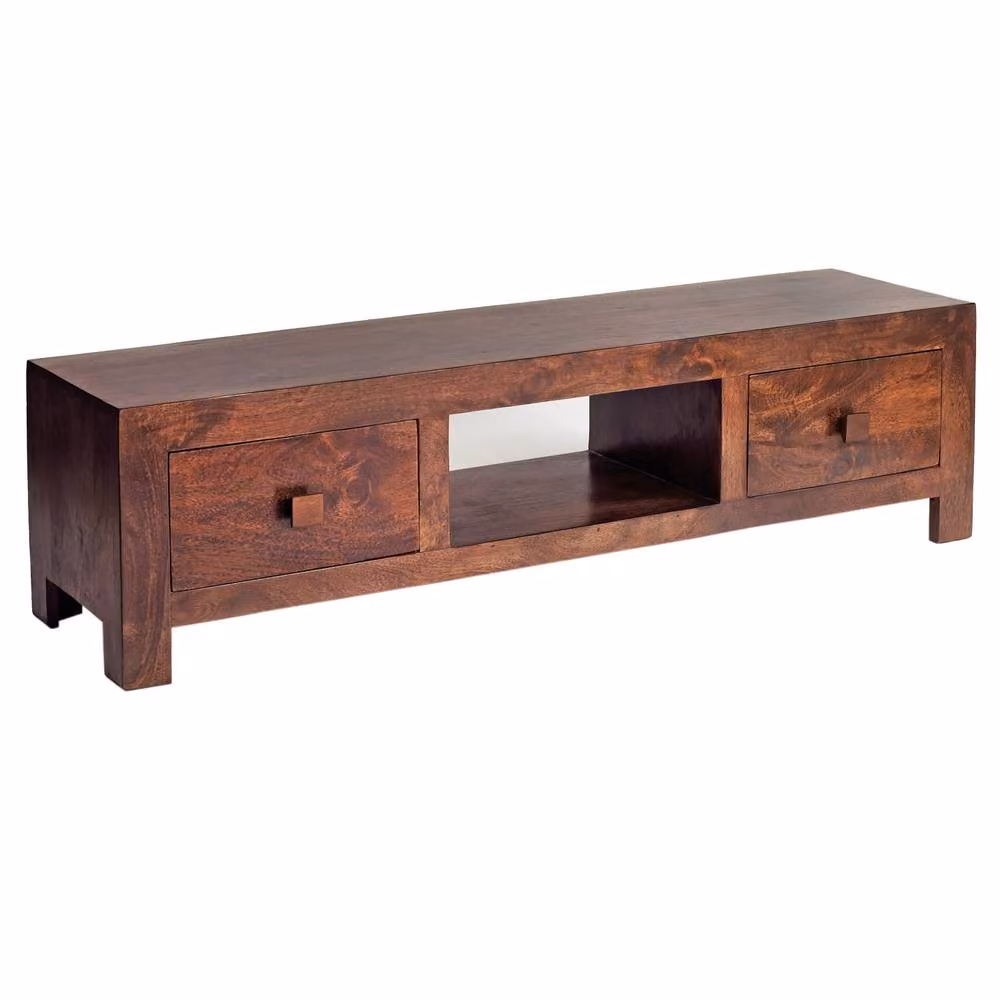 Wyld Haus Phuket Dark Mango Wood TV Media Unit in Brown with 2 Drawers and 1 Open Shelf, W/D/H: 145 x 40 x 40 cm – 2