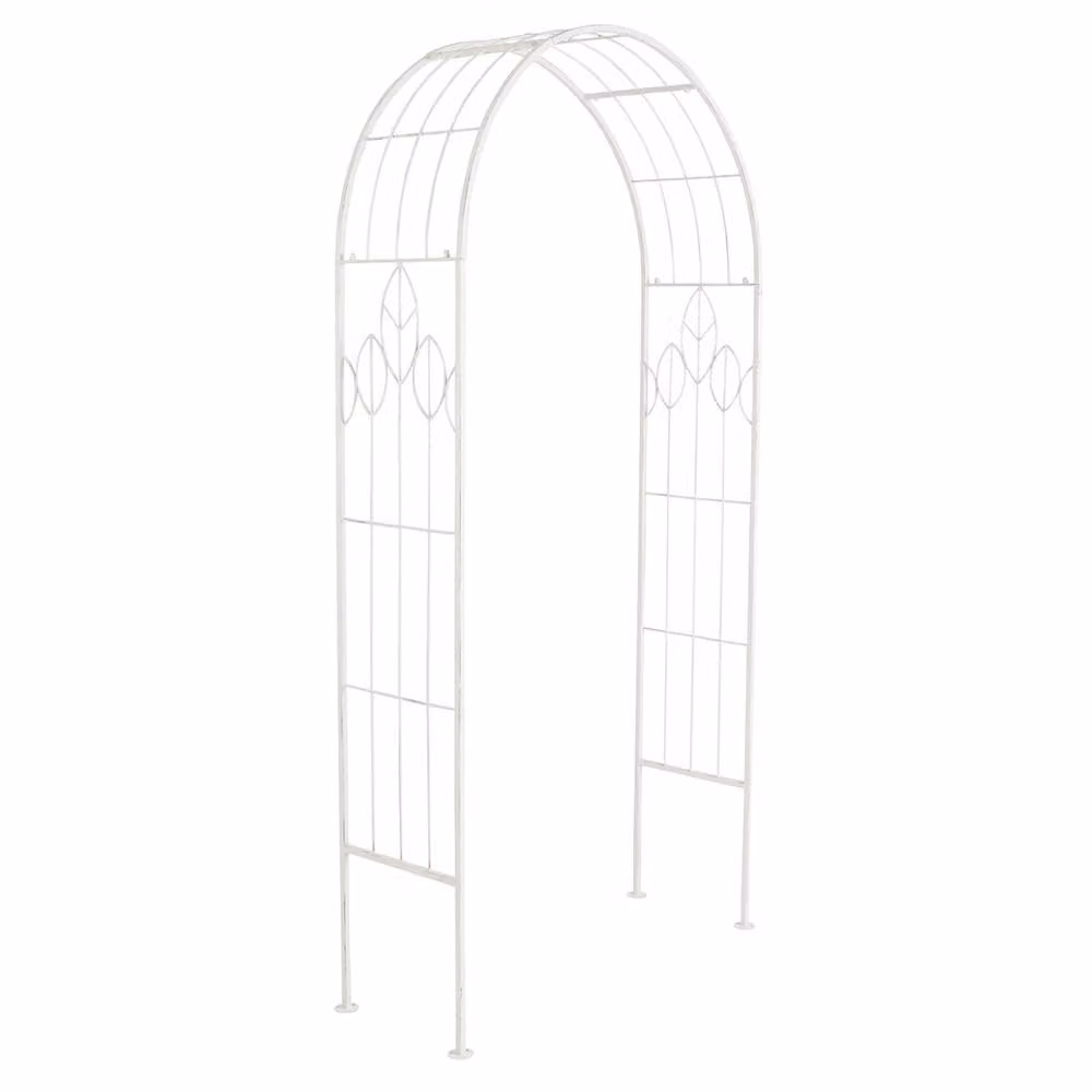 Charles Bentley White and Green Metal Leaf Design Garden Arch Climbing Frame Support – 3