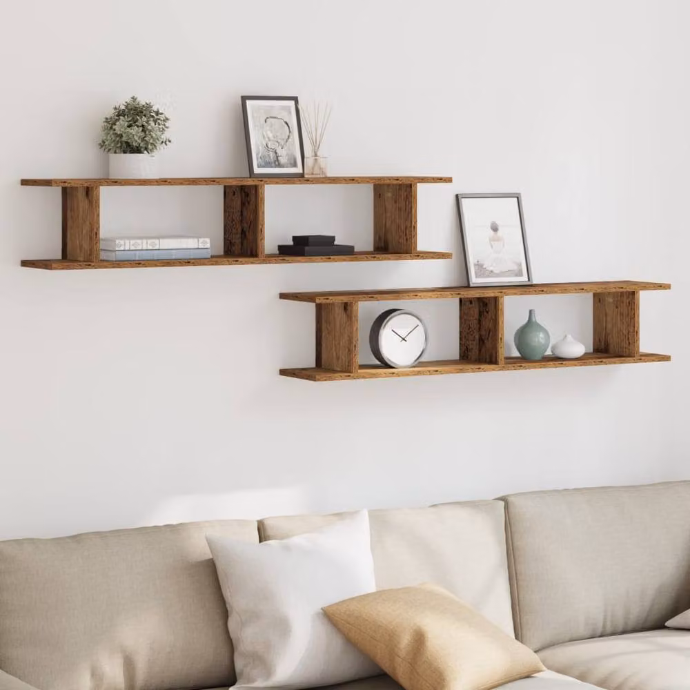 Berkfield Home Set of 2 Wall Mounted Shelves in Old Wood Brown, W/D/H: 105 x 20 x 18 cm – 3