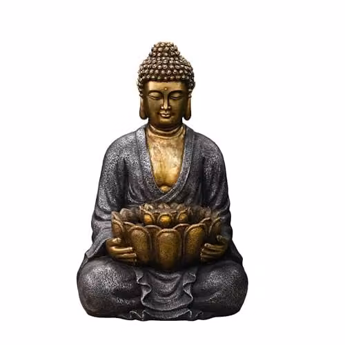 Serenity Water Features Gold Effect Sitting Buddha Water Feature with LED Illumination, Height: 87 cm
