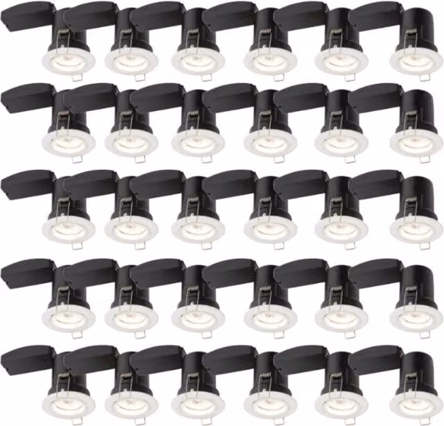 First Choice Lighting Set of 30 Dimmable Round Recessed Downlights in White Aluminium