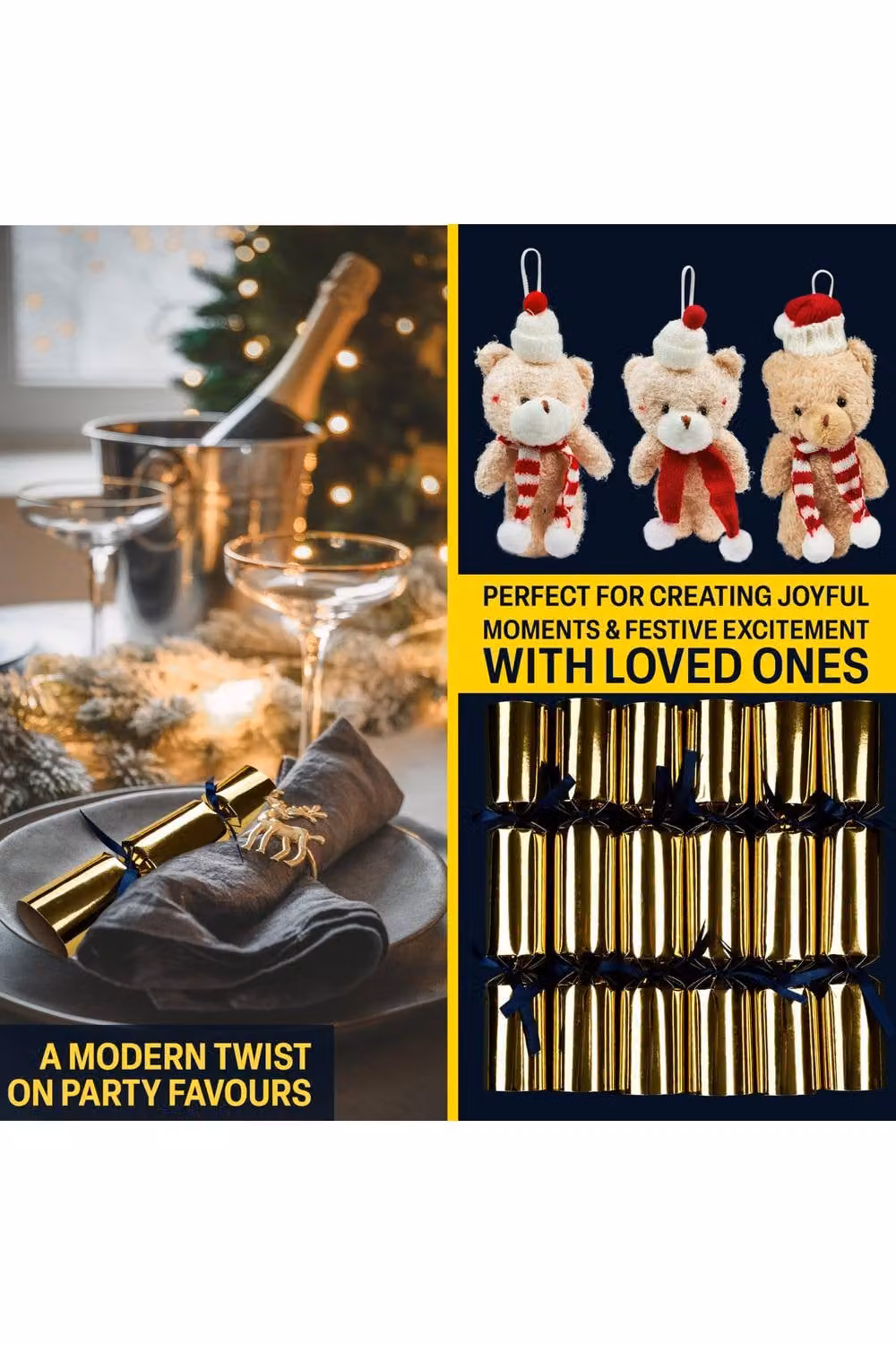 KreativeKraft Set of 6 Luxury Gold Plush Animal Christmas Crackers and Hanging Tree Ornaments – 2