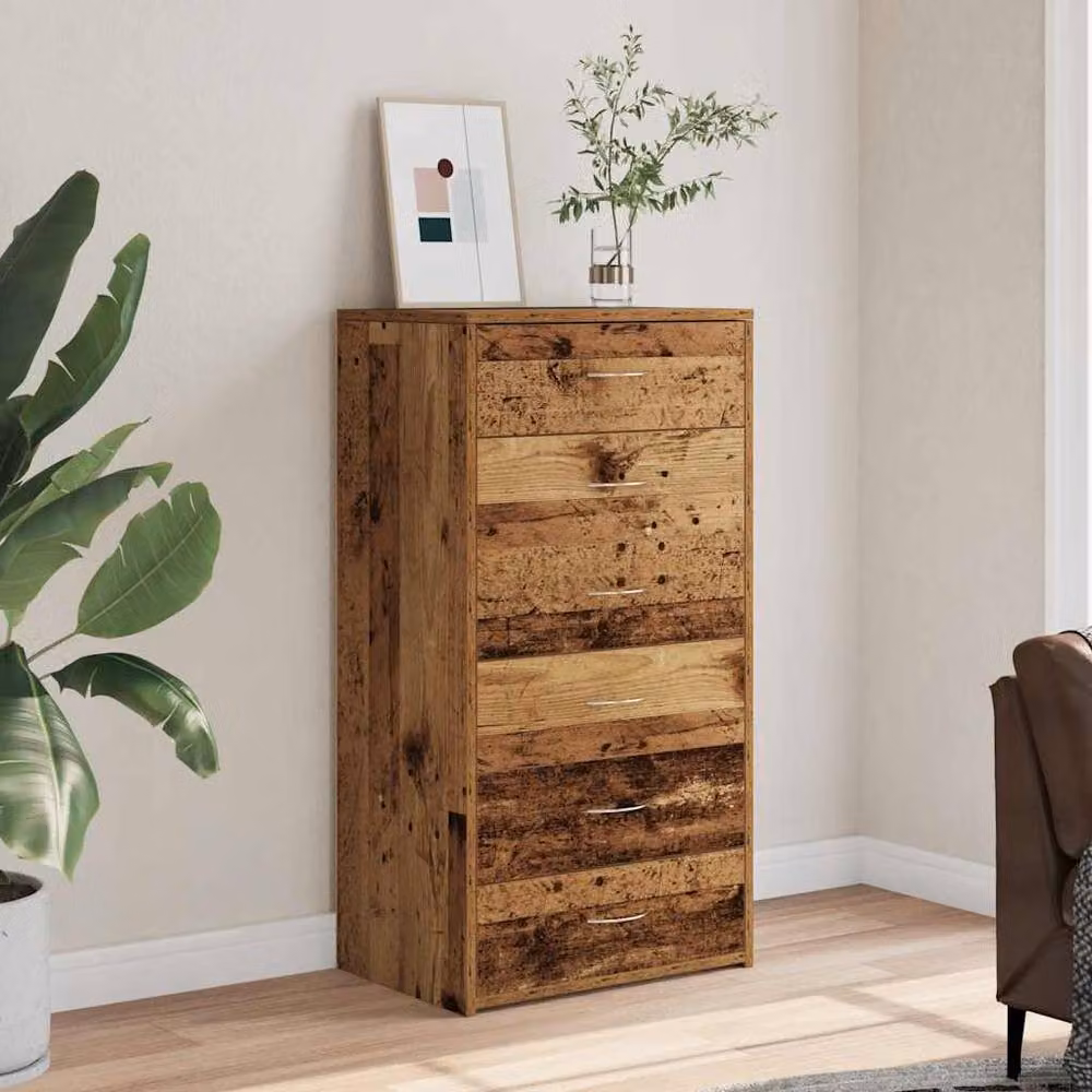 Berkfield Home Sideboard with 6 Drawers in Brown Old Wood, W/D/H: 50 x 34 x 96 cm – 2