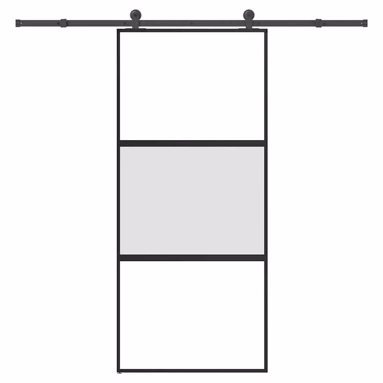 Berkfield Home Sliding Door with Hardware Set, Black Tempered Glass and Aluminium, W: 90 cm, H: 205 cm