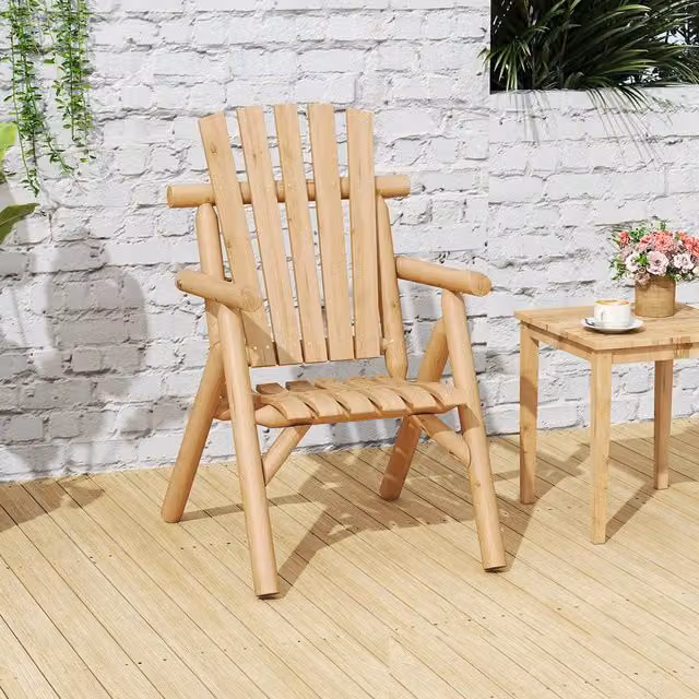 Costway Natural Wooden Outdoor Patio Lounge Armchair with Backrest