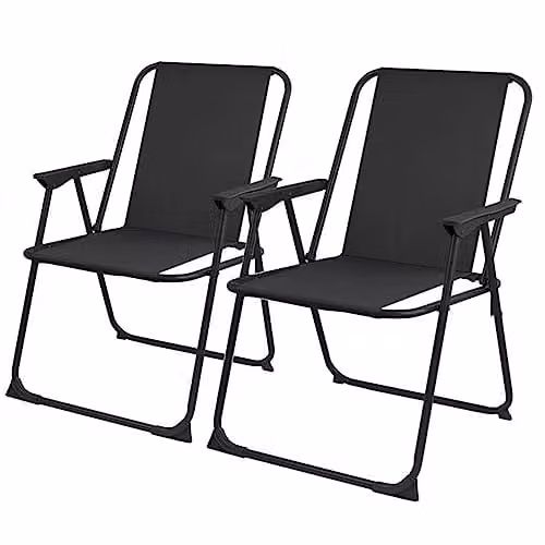 Gr8 Garden Portable Folding Chair in Black with Armrests and Textilene Fabric