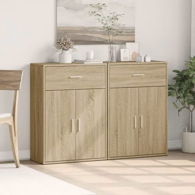 Berkfield Home Set of 2 Sonoma Oak Sideboards in Beige, W/D/H: 60 x 30 x 84 cm – 1