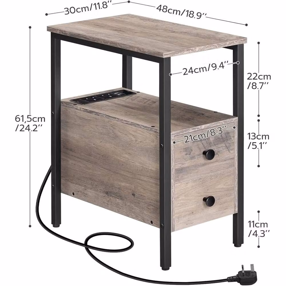 NESTLUNE Grey Square Coffee Table, Side Table or Bedside Table with Charging Station, W/D/H: 100 x 100 x 100 cm – 2