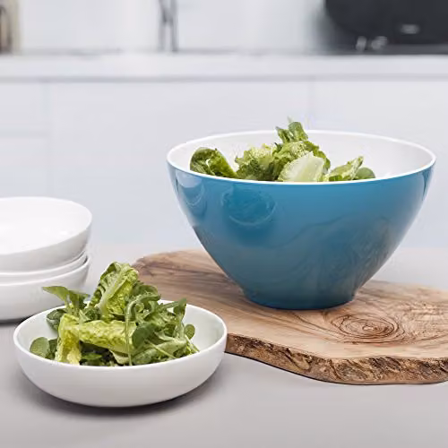 Zeal Melamine Salad Bowl in Turquoise and White, 26 cm – 2