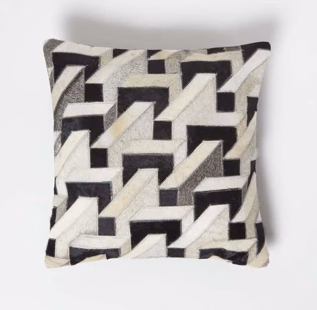 Homescapes Brown Graphic Square Leather Cushion, W/D/H: 45 x 45 x 45 cm