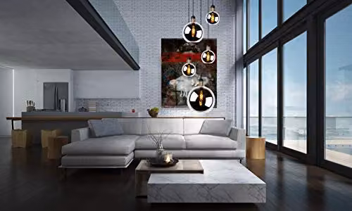 Lucide Julius Dimmable Vintage Cluster Pendant Light with Grey Glass Spheres, 5 x E27, Height Adjustable – 3