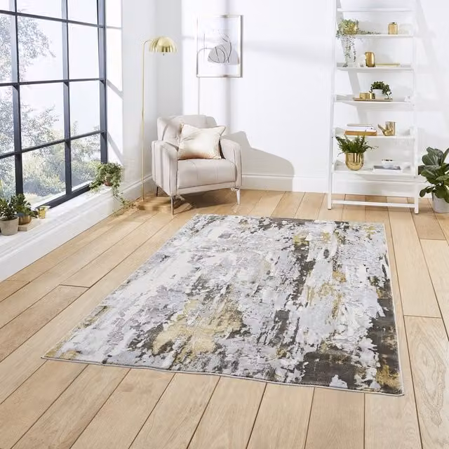 Terrys Modern Abstract Woven Rectangular Rug in Grey and Gold