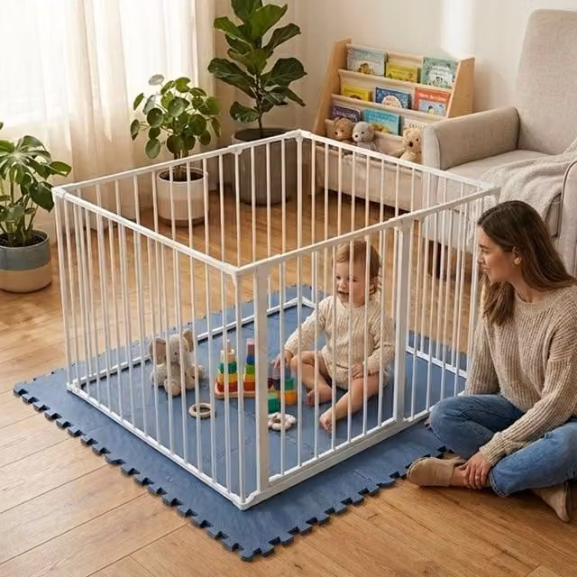 Safetots Multi-panel Play Den in Black and White with Green Soft Foam Play Mat