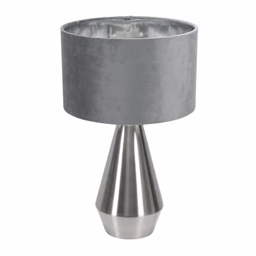 ValueLights Jax Brushed Chrome Touch Table Lamp with Grey Velvet Shade and Warm White Bulb – 1