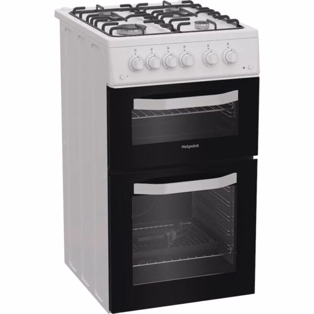 Hotpoint HTG5GCW White Twin Cavity Freestanding Gas Cooker with 59L Capacity and A+ Energy Rating – 2